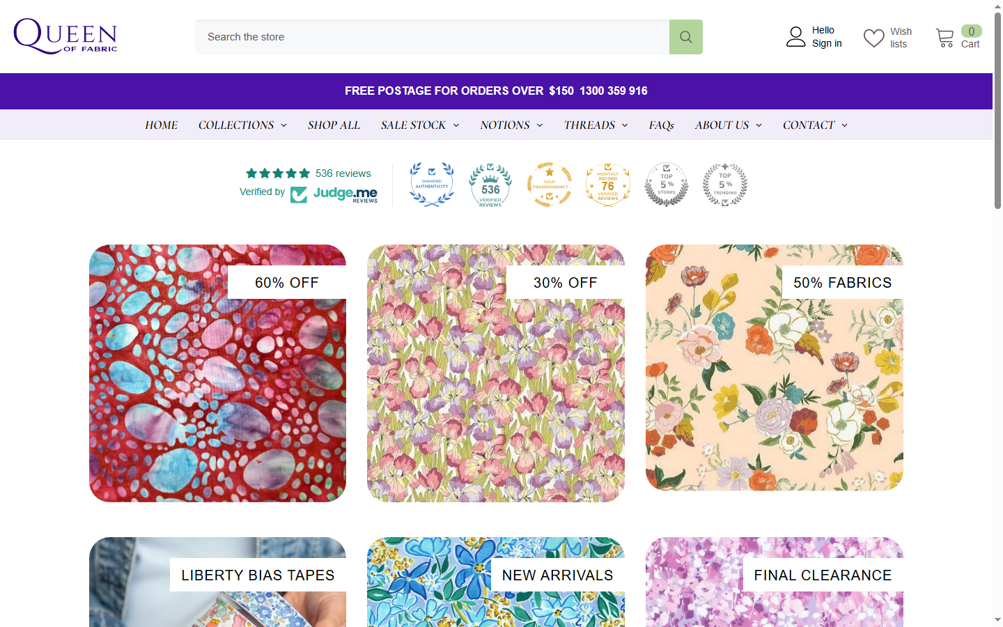 Queen of Fabric AU - Custom Shopify Developer Storefront